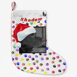 犬の写真の足のプリントの名前のためのサンタの帽子 スモールクリスマスストッキング