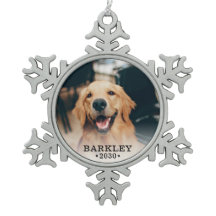 犬の写真の雪の結晶のペウターのクリスマスオーナメント