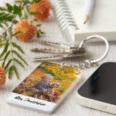 犬の写真を持つモダン幼パーソナライズされた児 キーホルダー (正面右)