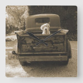 犬の写真を撮る スクエア壁時計 (正面)