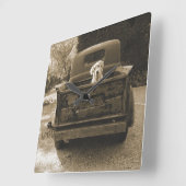 犬の写真を撮る スクエア壁時計 (傾斜)