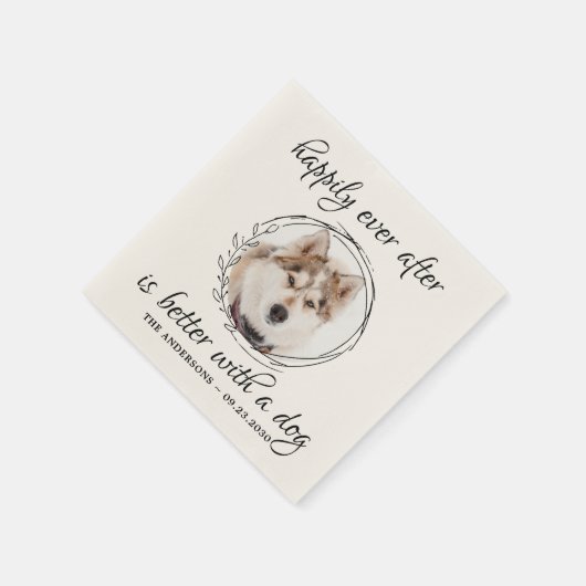 犬の写真エレガントペットのNの後結婚楽しい スタンダードカクテルナプキン (角)