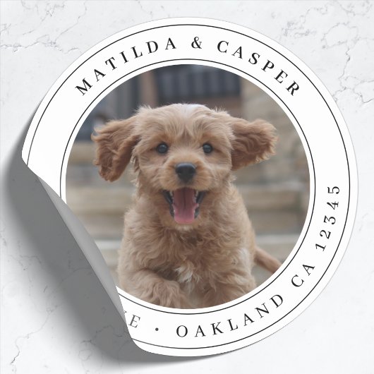 犬の写真オリジナル住所ラベル クラシック丸型ステッカー ラウンドシール