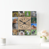 犬の写真コラージュonパーチメント紙背景 スクエア壁時計 (ホーム)