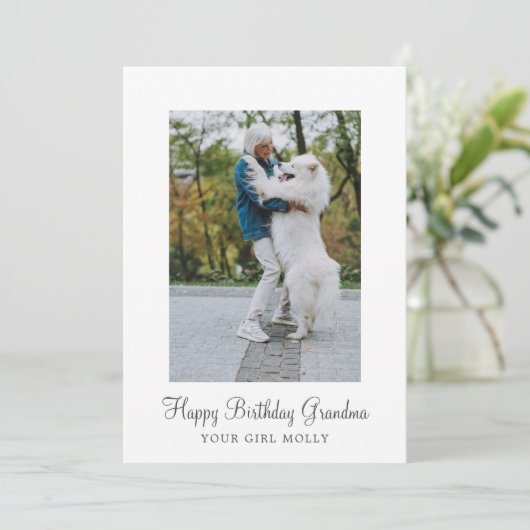 犬の写真ハッピーバースデーレスキュー犬のおばあちゃん シーズンカード (スタンド正面)