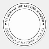 犬の写真ペットの結婚式の日付を保存 ラウンドシール (正面)