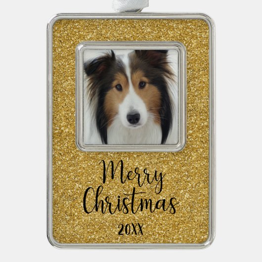 犬の写真メリー シルバープレートフレームオーナメント (正面)