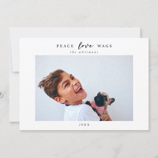 犬の写真モダン平和の愛はクリスマスを浪費 シーズンカード (正面)