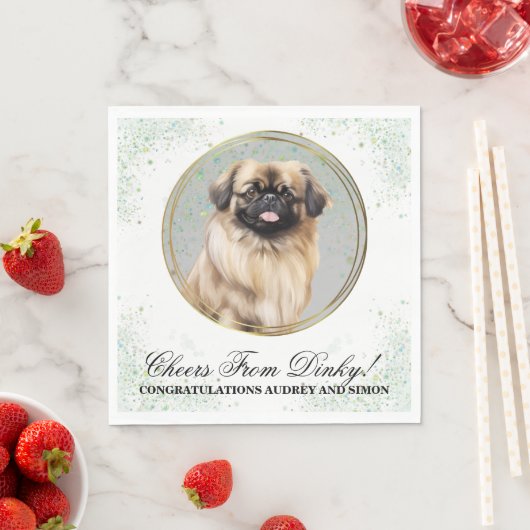 犬の写真入りペキニーズの結婚式のナプキン スタンダードランチョンナプキン (インサイチュ)