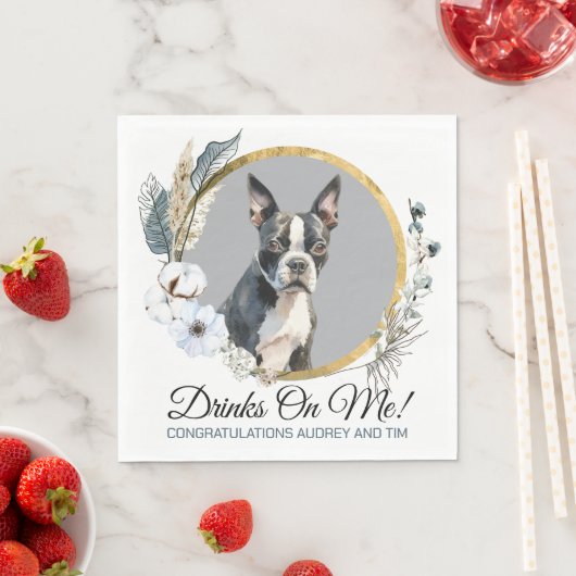 犬の写真入りボストンテリア 結婚式用 ナプキン スタンダードランチョンナプキン (インサイチュ)