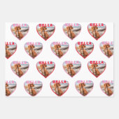 犬の写真名ピンク赤いハートペット ラッピングペーパーシート (正面)