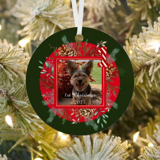 犬の写真,パーソナライズされた初めてのクリスマス メタルオーナメント (インサイチュ)