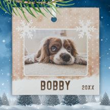 犬の写真 ペットの名前 雪の結晶 水彩 クリスマス