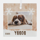 犬の写真 ペットの名前 雪の結晶 水彩 クリスマス ガラスオーナメント (裏面)