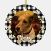 犬の写真,ワンちゃん,骨,前足,白いバッファローPlaid セラミックオーナメント (正面)