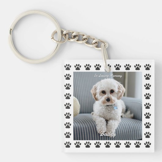 犬の写真、名前、愛する記憶の中で、手のプリント キーホルダー (正面)