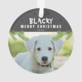 犬の写真 松の枝 雪の結晶 メリークリスマス オーナメント (裏面)
