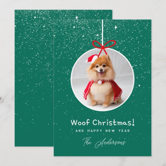 犬の写真 雪 グリーン ワーフ クリスマス  (正面/裏面)