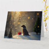 犬の冬のライトグリーティングクリスマスカード カード (黄色い花)