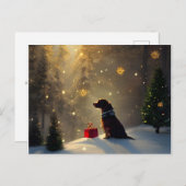 犬の冬のライトグリーティングクリスマスカード シーズンポストカード (正面/裏面)