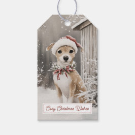 犬の冬の雪のクリスマスギフトタグ ギフトタグ