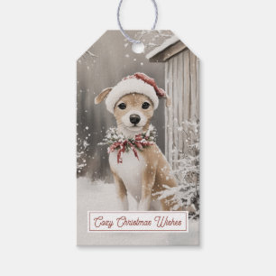 犬の冬の雪のクリスマスギフトタグ ギフトタグ