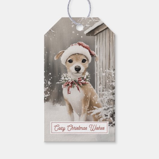 犬の冬の雪のクリスマスギフトタグ ギフトタグ (正面)