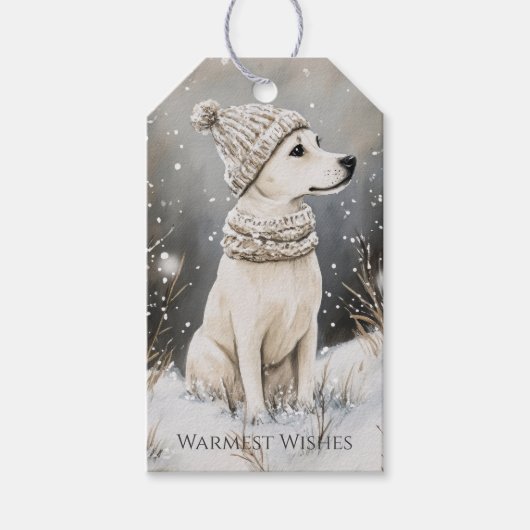 犬の冬 雪 クリスマス ギフトタグ (正面)