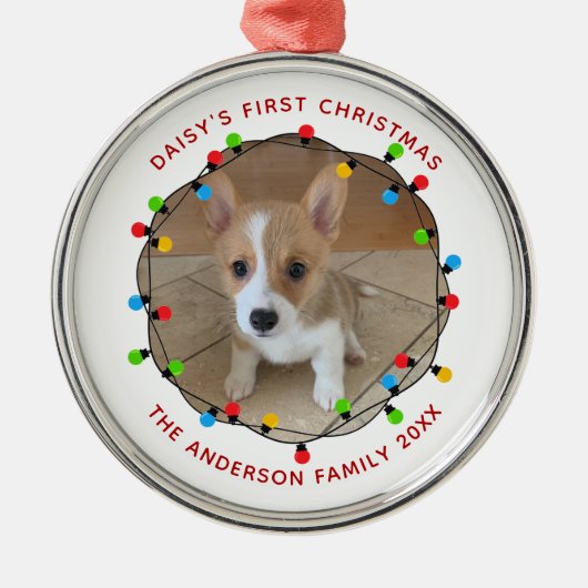 犬の初めてのクリスマスかわいいカスタム子犬の形見 メタルオーナメント (正面)