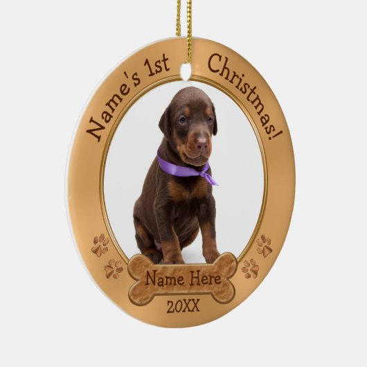 犬の初めてのクリスマスのオーナメントの文字および2つの写真 セラミックオーナメント (右)