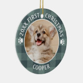 犬の初めてのクリスマスグリーンバッファロープレイドキープサケ セラミックオーナメント (右)