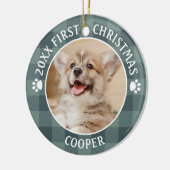犬の初めてのクリスマスグリーンバッファロープレイドキープサケ セラミックオーナメント (左)