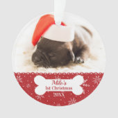 犬の初めてのクリスマスシンプルフォトボーン オーナメント (正面)