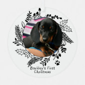 犬の初めてのクリスマスパーソナライズされた写真と名前 メタルオーナメント (正面)