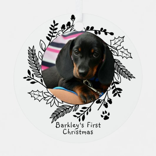 犬の初めてのクリスマスパーソナライズされた写真と名前 メタルオーナメント (正面)
