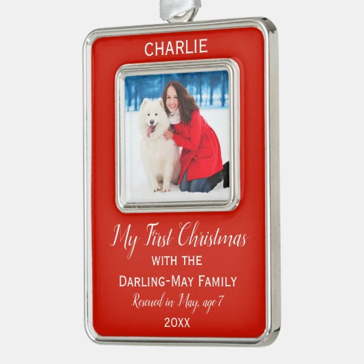 犬の初めてのクリスマスパーソナライズされた写真の保存 シルバープレートフレームオーナメント (左)