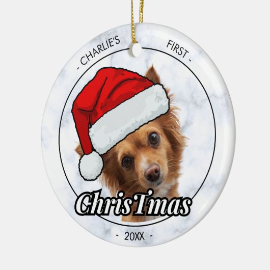 犬の初めてのクリスマスパーソナライズされた犬の写真 セラミックオーナメント (左)