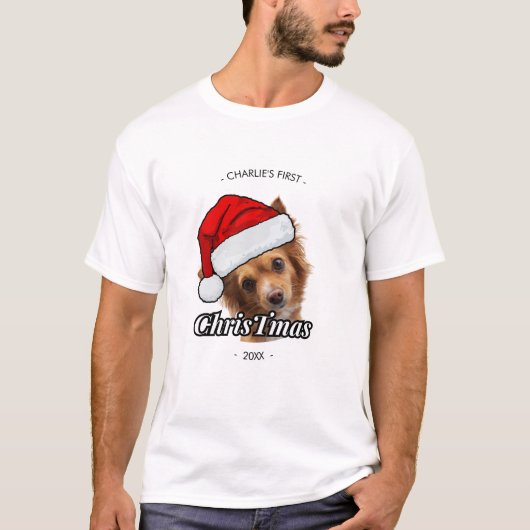 犬の初めてのクリスマスパーソナライズされた犬の写真 Tシャツ (正面)