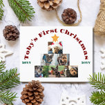 犬の初めてのクリスマスフォトツリーパーソナライズされた, Pet, シーズンポストカード<br><div class="desc">文字「[ペット名]初めてのクリスマス」付き可愛くてミニマリストカード今年のフォトツリー。カスタマイズの年と名違う前が付いている。</div>
