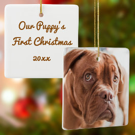 犬の初めてのクリスマス写真入りセラミックオーナメント セラミックオーナメント