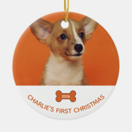 犬の初めてのクリスマス写真記念品 2026 セラミックオーナメント
