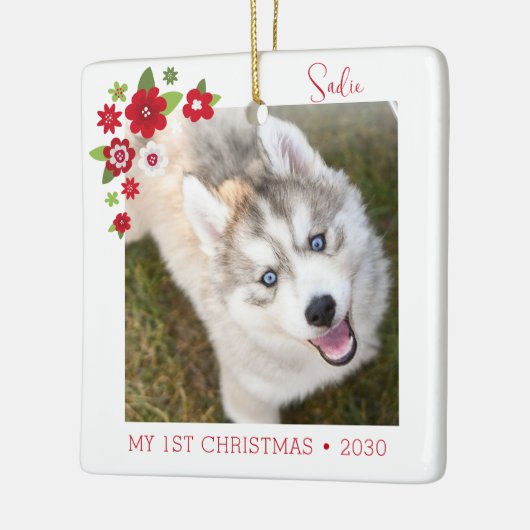 犬の初めてのクリスマス写真 セラミックオーナメント (左)