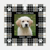 犬の初めてのクリスマス白黒タンプレイド2写真 メタルオーナメント (正面)
