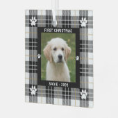 犬の初めてのクリスマス白黒タンプレイド ガラスオーナメント (正面左)