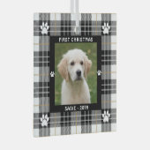 犬の初めてのクリスマス白黒タンプレイド ガラスオーナメント (正面右)