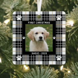 犬の初めてのクリスマス白黒タンプレイド メタルオーナメント