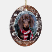 犬の初めてのクリスマス素朴ウッドスノーフレーク写真 セラミックオーナメント (右)