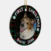 犬の初めてのクリスマス2枚の写真2面の格子模様 セラミックオーナメント (右)