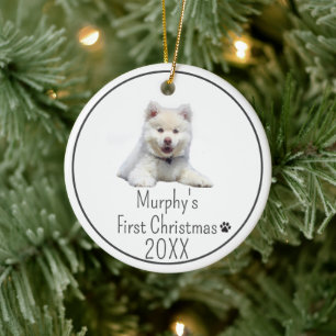 犬の初めてのクリスマス カスタムフォト セラミックオーナメント