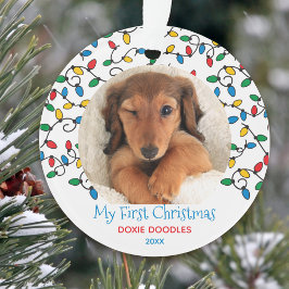犬の初めてのクリスマス クリスマスライト 子犬の写真 オーナメント